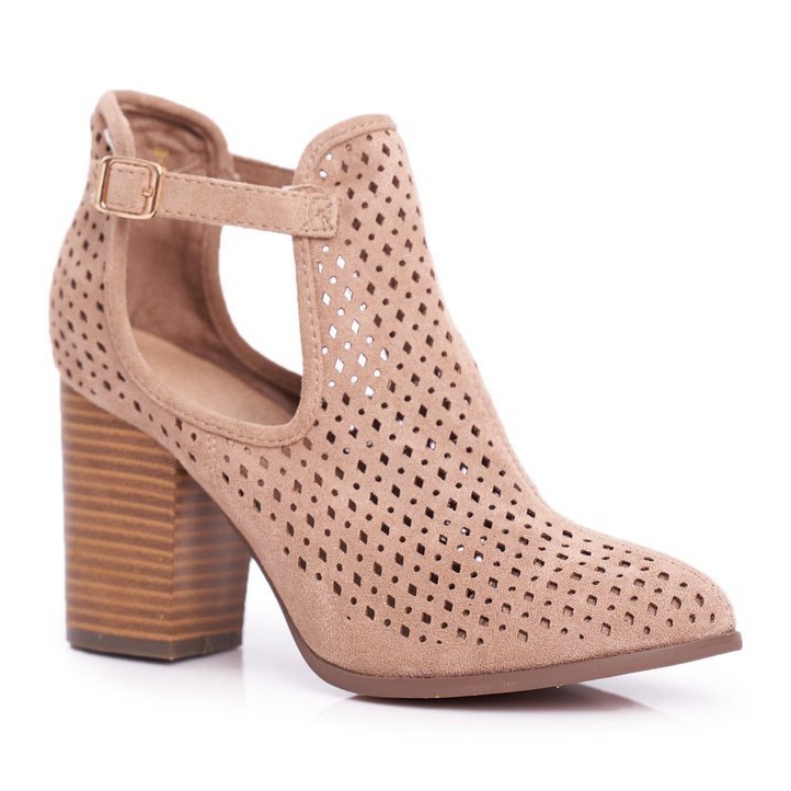 Bottines Femme Talon Daim Ajouré Beige Morrena 1