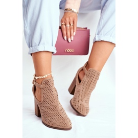 Bottines Femme Talon Daim Ajouré Beige Morrena 2