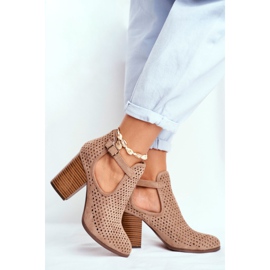 Bottines Femme Talon Daim Ajouré Beige Morrena 4