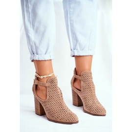 Bottines Femme Talon Daim Ajouré Beige Morrena 5