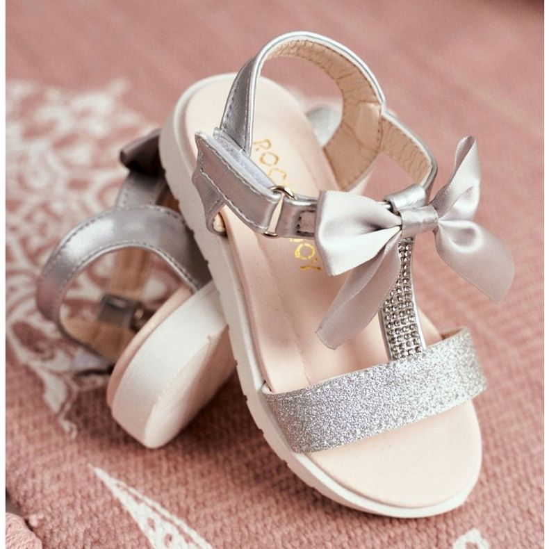 FRROCK Sandales Enfant Avec Velcro Pour Fille Argent Bella gris 2