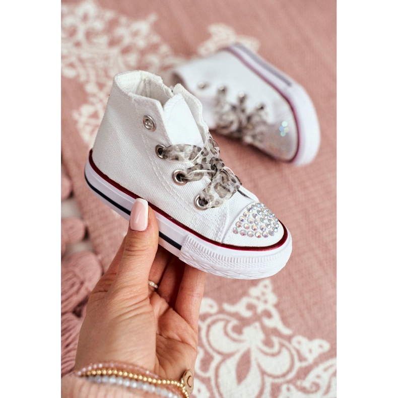FRROCK Baskets Enfant Hautes Strass Blancs Smile 2