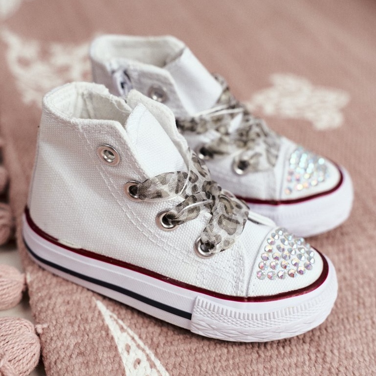 FRROCK Baskets Enfant Hautes Strass Blancs Smile 1