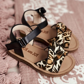 FRROCK Sandales Enfant Avec Velcro Pour Fille Léopard Mimi noir 2