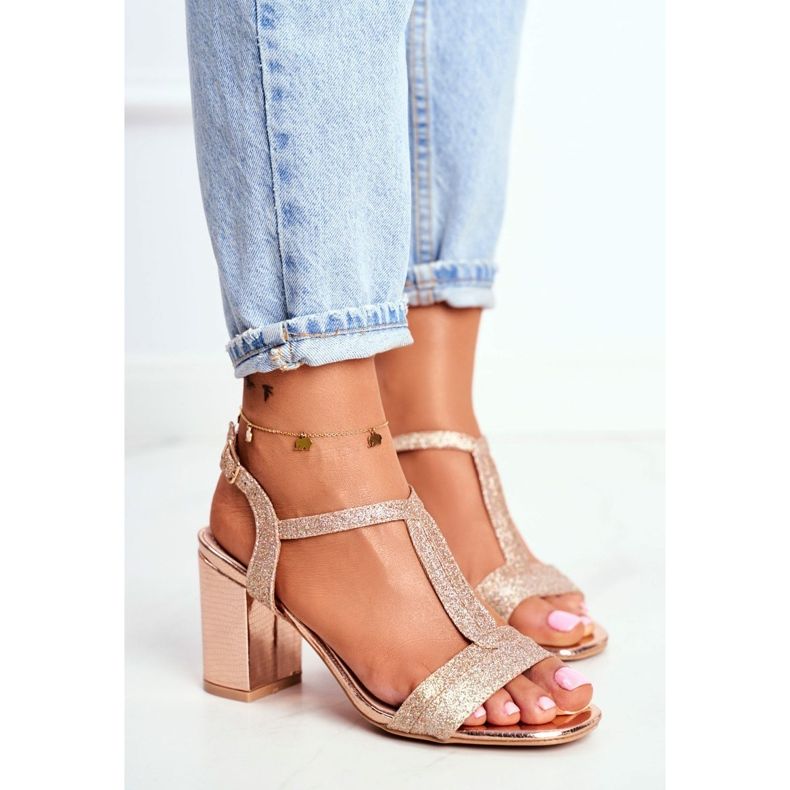 HAN Sandales À Talons Femme Glitter Champagne Perfecto rose jaune 1