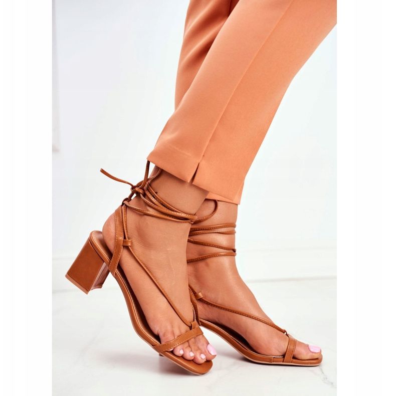 FS1 Sandales à talons pour femmes nouées Camel Morning brun 2 FS1 Sandales à talons pour femmes nouées Camel Morning brun 2