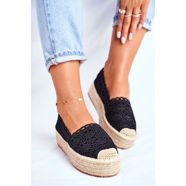 ADY Espadrilles Femme Dentelle Noir Desante Plateforme 1