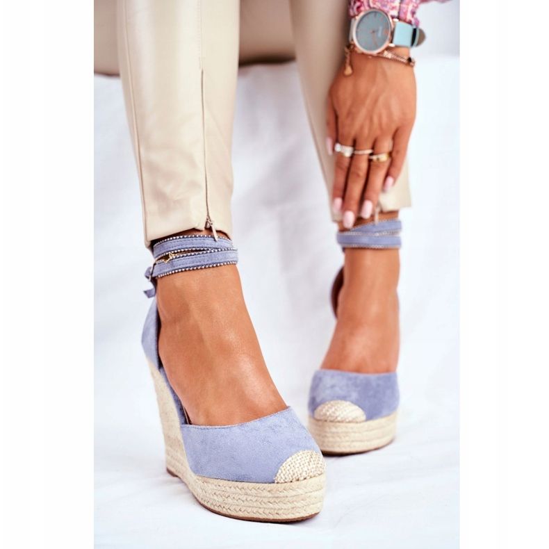 FB2 Sandales Femme Sur Un Compensé En Lin Bleu Canterola 1