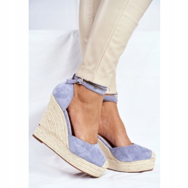 FB2 Sandales Femme Sur Un Compensé En Lin Bleu Canterola 2