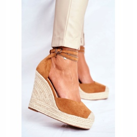 FB2 Sandales Compensées Femme Lin Camel Canterola brun 4