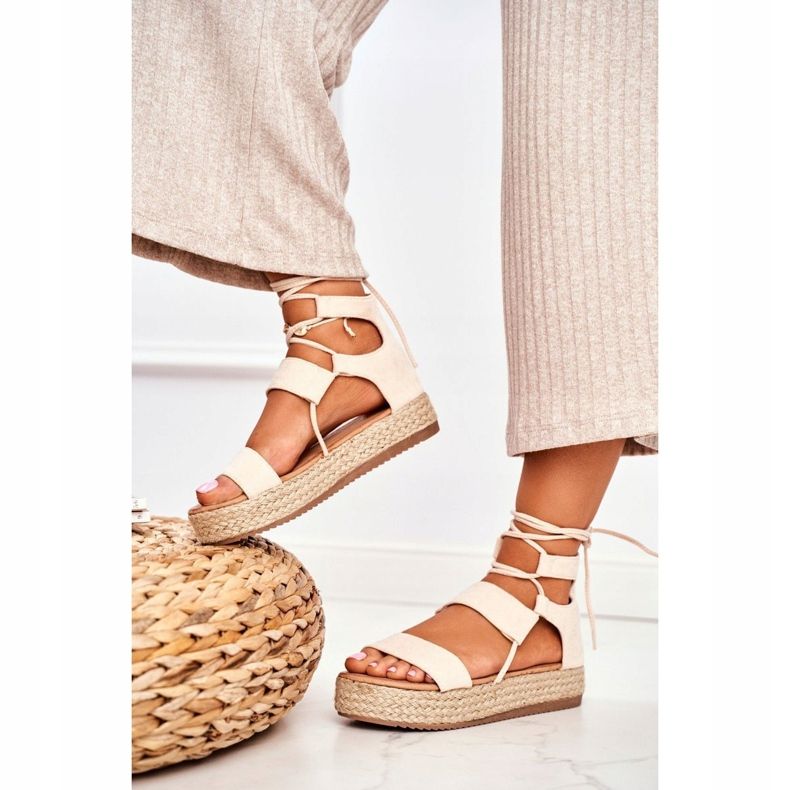 Espadrilles Femme Sur La Plateforme Nouées Beige Fuerta 1