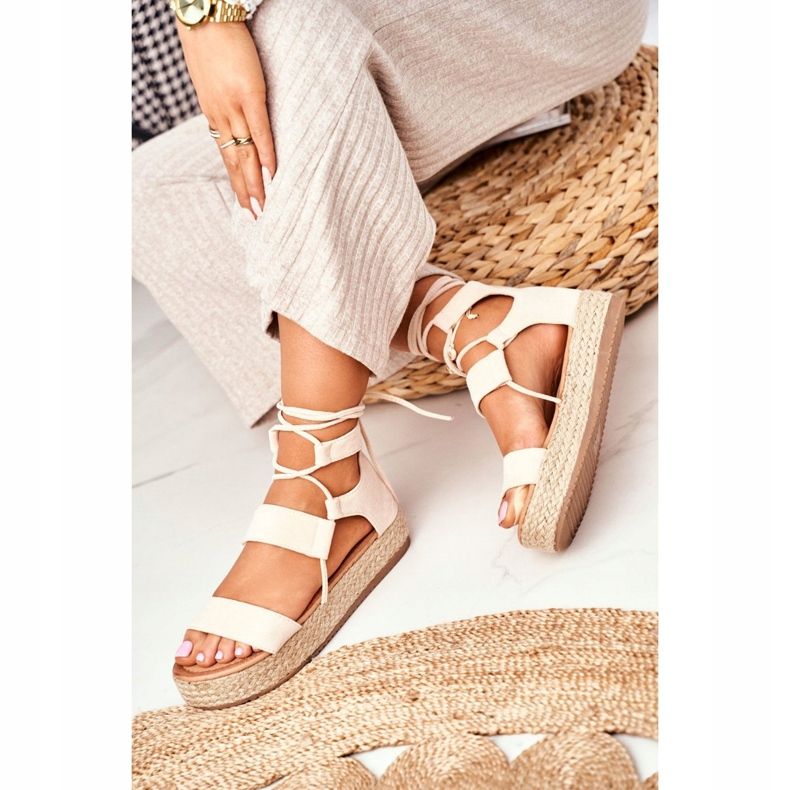 Espadrilles Femme Sur La Plateforme Nouées Beige Fuerta 2