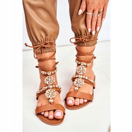 Sandales spartiates pour femmes avec cristaux Camel Hype brun 2