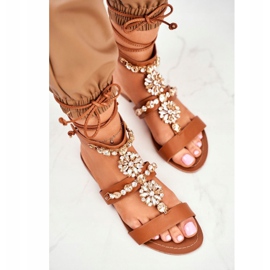 Sandales spartiates pour femmes avec cristaux Camel Hype brun 1
