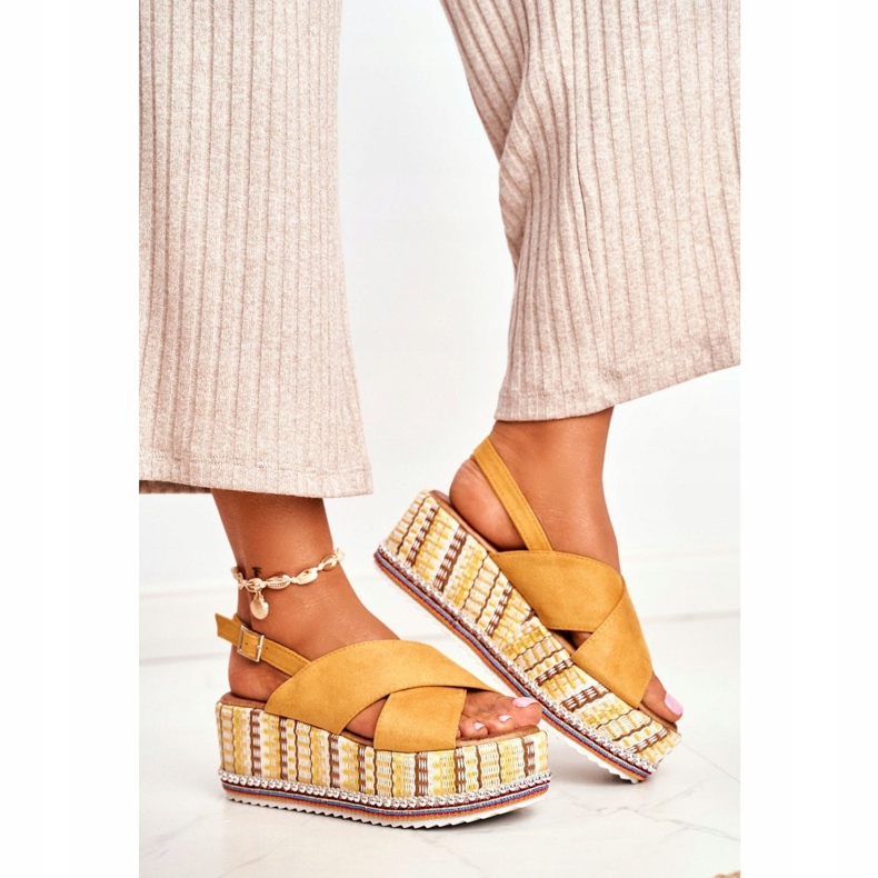 FW1 Sandales Sur Compensées Femme Espadrilles Jaune Sable 1
