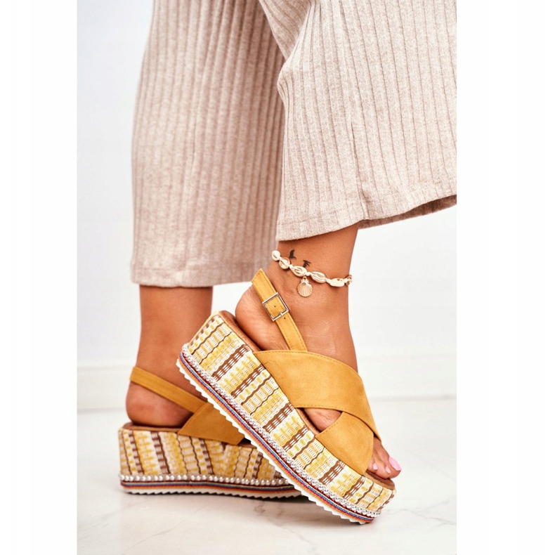 FW1 Sandales Sur Compensées Femme Espadrilles Jaune Sable 2
