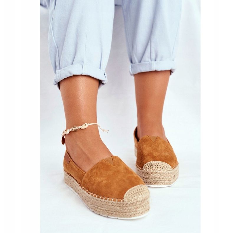 FB2 Espadrilles Pour Femmes Sur Le Camel Plate-Forme En Lin La Playa brun 2