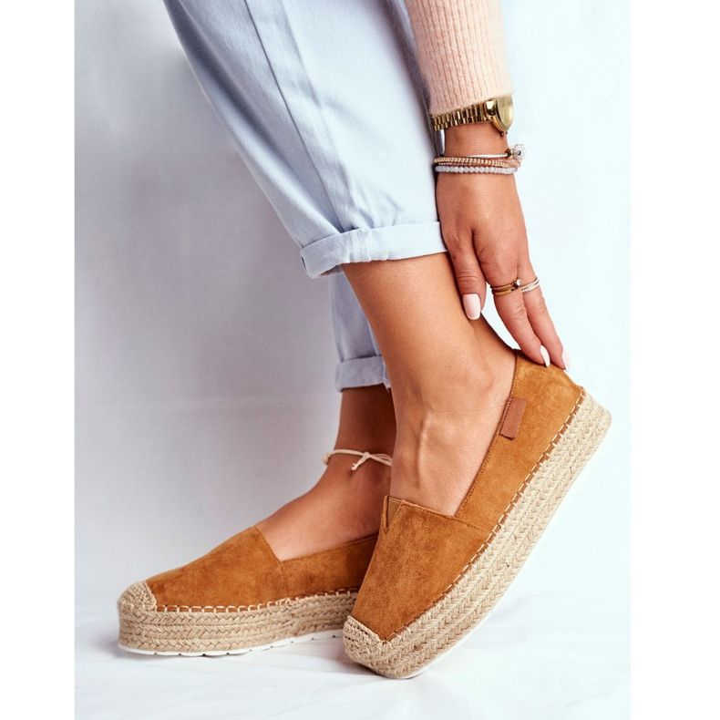 FB2 Espadrilles Pour Femmes Sur Le Camel Plate-Forme En Lin La Playa brun 1