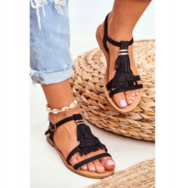 FRJ Sandales Plates Femme En Daim Boho Noir Lucami 2