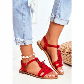 FJ1 Sandales Plates Femme Daim Boho Rouge Lucami 2