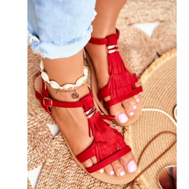 FJ1 Sandales Plates Femme Daim Boho Rouge Lucami 1