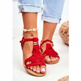 FJ1 Sandales Plates Femme Daim Boho Rouge Lucami 3