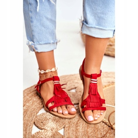 FJ1 Sandales Plates Femme Daim Boho Rouge Lucami 5