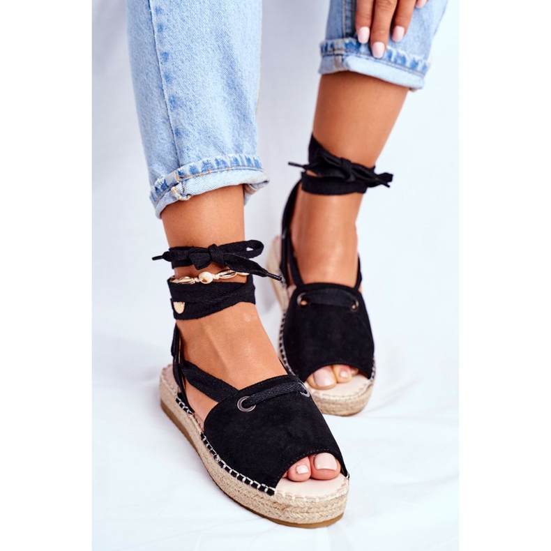 FRJ Espadrilles Femme Sur La Plateforme En Lin Noir Monacoz 1