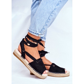 FRJ Espadrilles Femme Sur La Plateforme En Lin Noir Monacoz 2