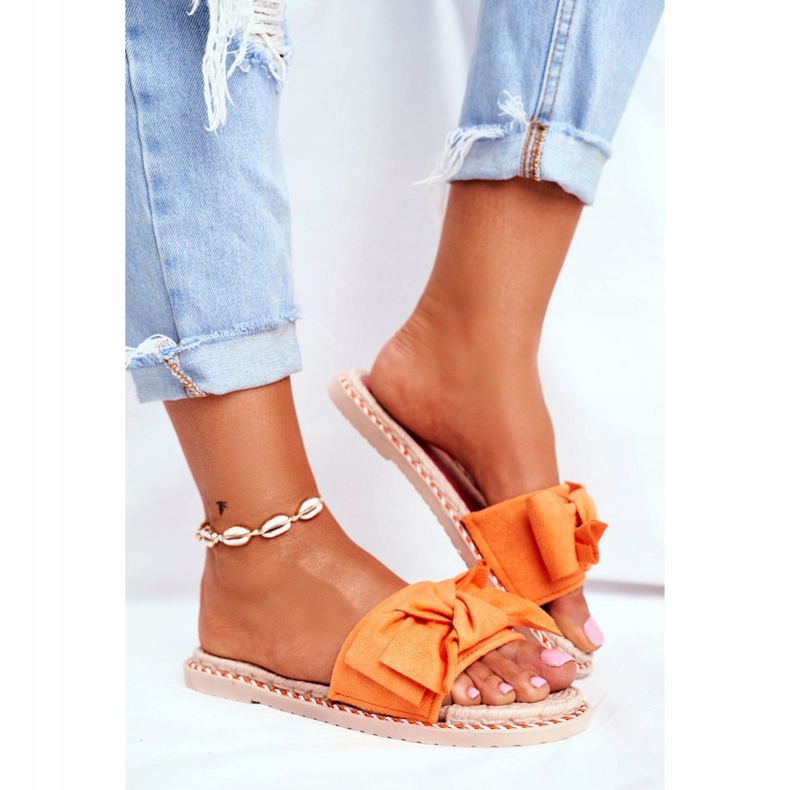 FJ1 Chaussons Femme Avec Nœud Orange Fluo Bonheur 2