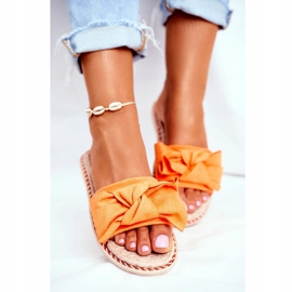 FJ1 Chaussons Femme Avec Nœud Orange Fluo Bonheur 1