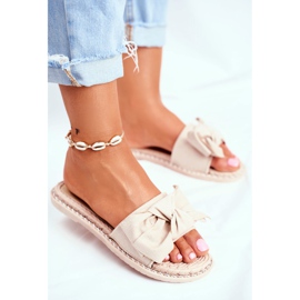 FRJ Chaussons Femme Beige Happiness Avec Nœud 2 FRJ Chaussons Femme Beige Happiness Avec Nœud 2