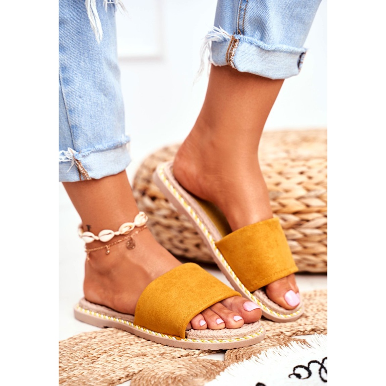 FRJ Pantoufles Classiques En Daim Pour Femmes Jaunes Look At Me 2