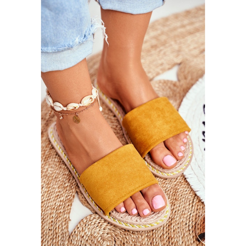 FRJ Pantoufles Classiques En Daim Pour Femmes Jaunes Look At Me 1