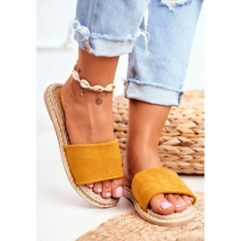 FRJ Pantoufles Classiques En Daim Pour Femmes Jaunes Look At Me 3