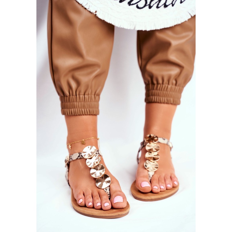 FJ1 Sandales pour femmes Elegant Gold Plate Snake Casandra beige 1