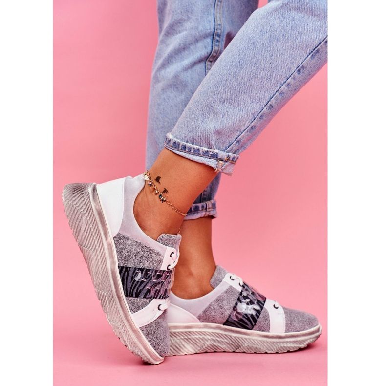 Chaussures de sport Baskets en cuir pour femmes Maciejka 04448-03 blanche gris 1