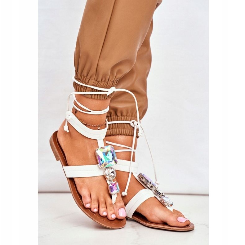 PS1 Sandales Femme Gladiator Avec Cristaux Blanc Volare 1