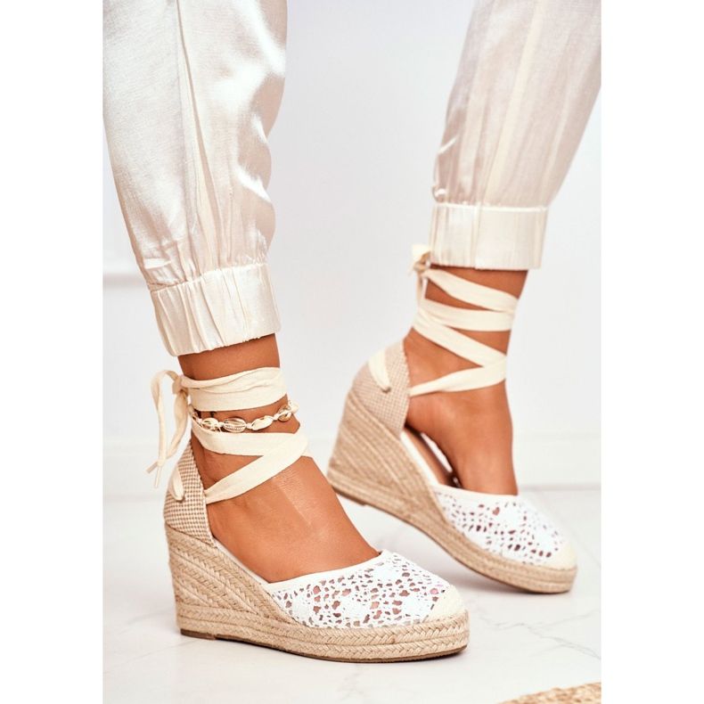 FRID Sandales Pour Femmes Sur Compensées Espadrilles Dentelle Vieno blanc 1