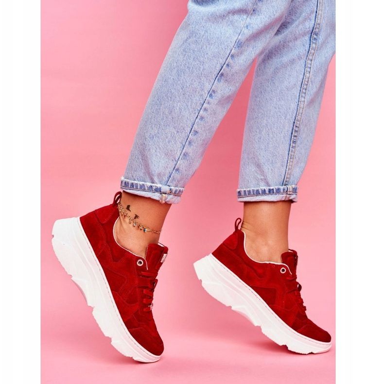 Chaussures de sport en cuir pour femmes GOE Rouge FF2N3017 1