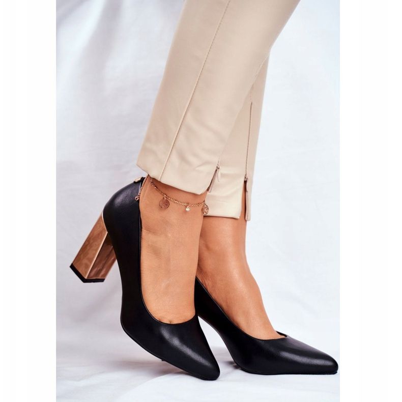 Escarpins Femme Sur Un Talon Doré Sergio Leone Noir PB216 1