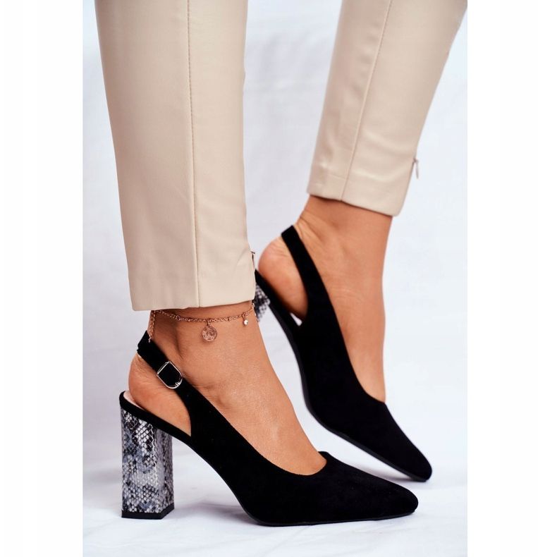 Escarpins pour femmes à talon ouvert Sergio Leone Black Snake PB218 noir 1