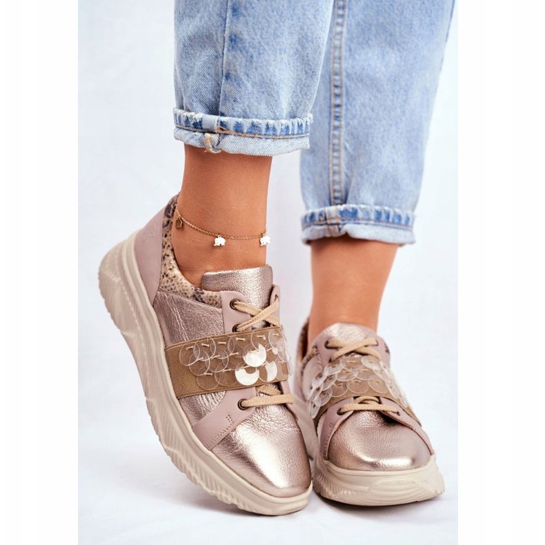 Chaussures de sport Baskets en cuir pour femmes Maciejka 04448-25 beige multicolore doré 2