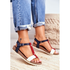 EVE Sandales Plates Pour Femmes 8SD35-0306 Bleu Marine Dubi brun 1