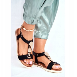 EVE Sandales plates noires pour femmes avec décorations Milton le noir 2