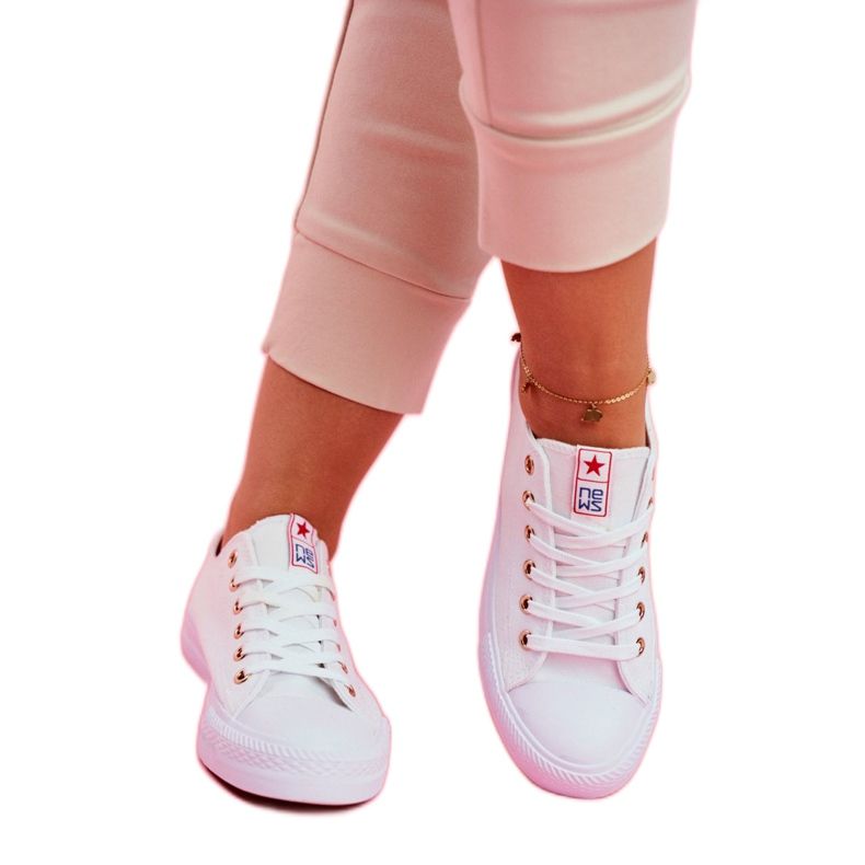 NEWS Baskets Basses Femme Tissu Blanc Ecoma 2