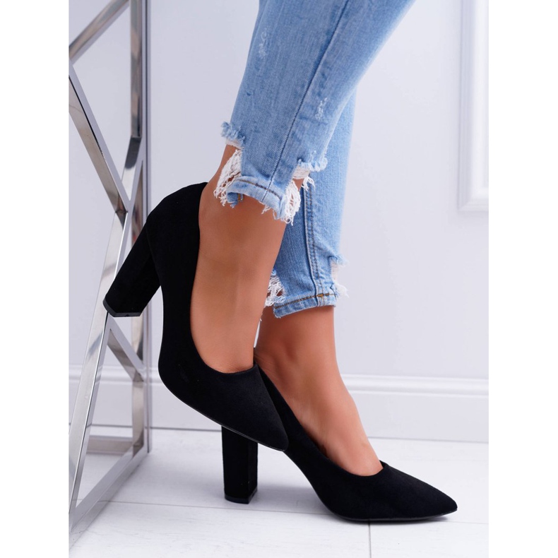 SEA Escarpins Femme À Talons En Daim Noir Fraise 2