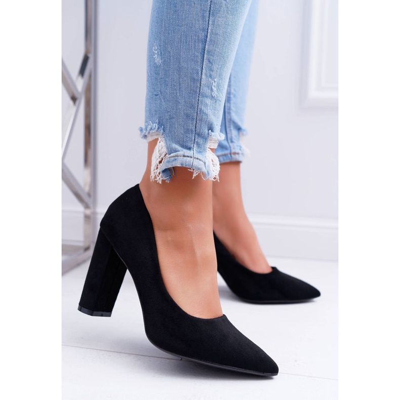 SEA Escarpins Femme À Talons En Daim Noir Fraise 1