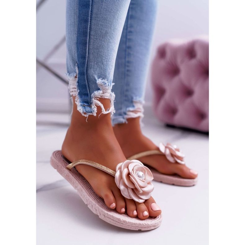 Chaussons Femme Tongs Beige Fleur Glitter Elenda 1