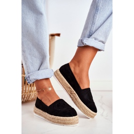 SEA Espadrilles Femme Semelle Épaisse Lin Noir Febi 1